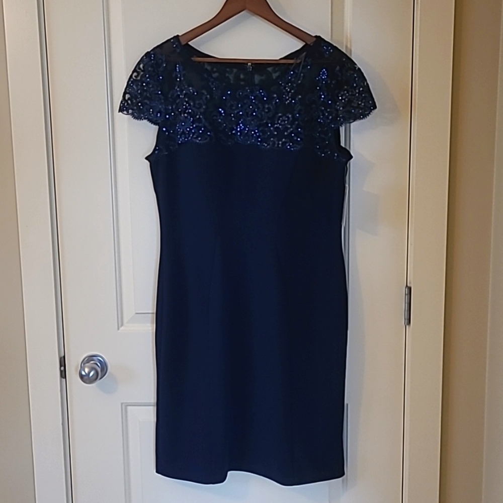Navy Blue Cocktail Dress With Sequin Detail